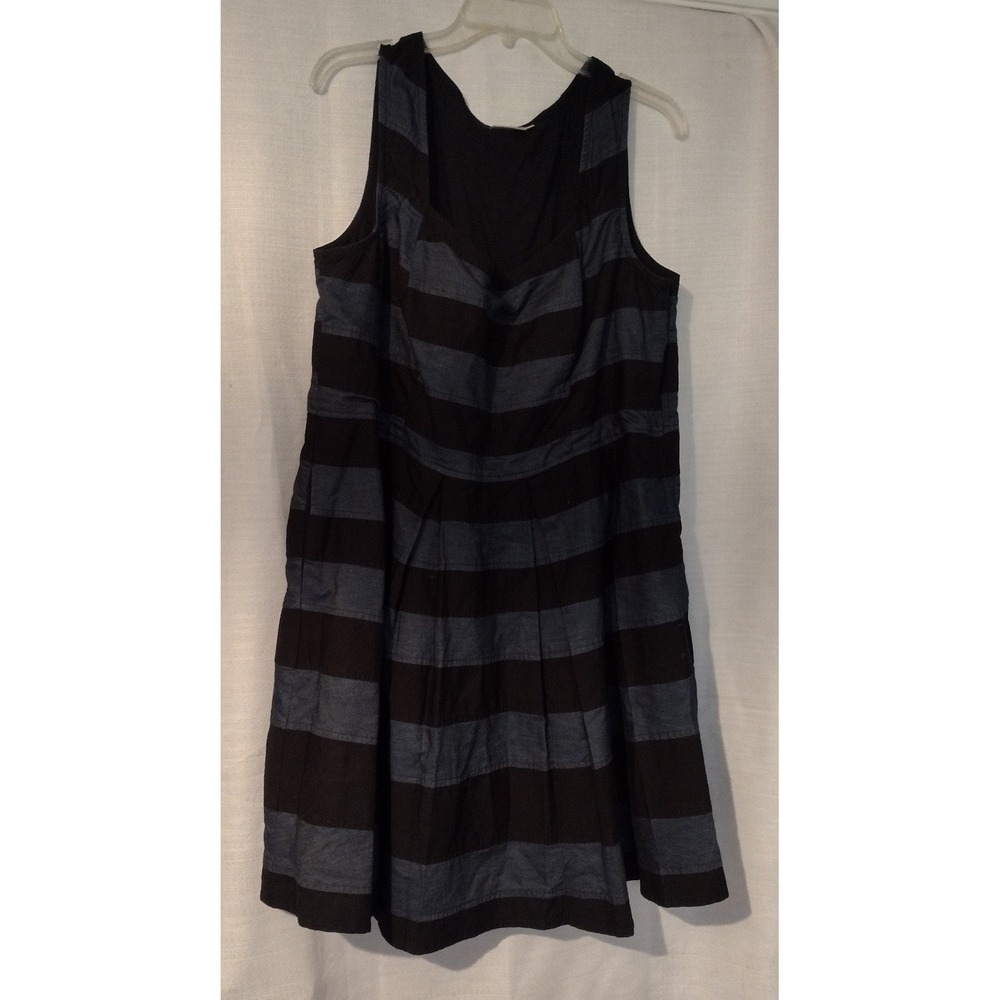 eShakti Fit & Flare Pleated Dress Women's 2X 22W Navy Blue Black Midi